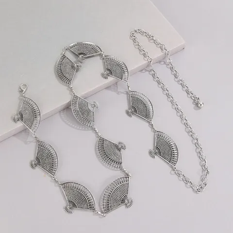 Cadena de Cintura de Abanico de Metal Estilo Chino Vintage Elegante Cinturón Calado Joya Corporal Para Mujer Accesorio De Fiesta Diario