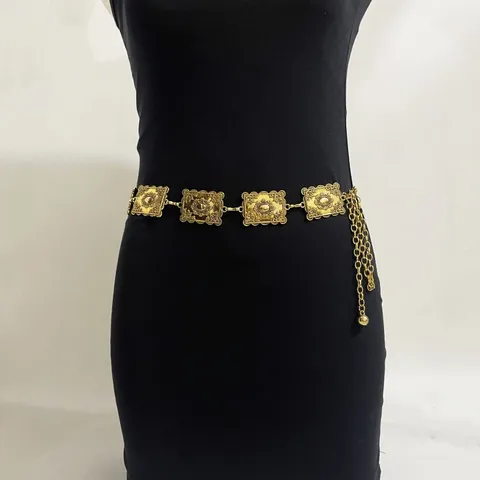 Chaîne de Taille en Métal Vintage Bohémienne Creusée Ronde Coeur Ceinture de Taille Ajustable Bijoux de Corps pour Femmes