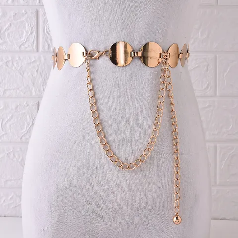 Chaîne de Taille en Métal de Mode Femmes Minimaliste Polyvalent Style Européen Grand Cercle Longue Chaîne Robe Ceinture