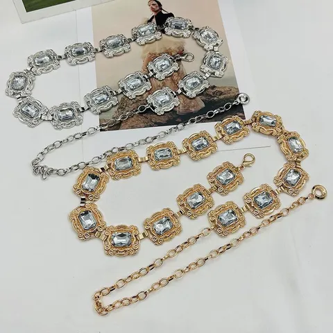Chaîne de Taille en Métal pour Femme Mode Vintage Strass Cristal Chaîne de Corps Ceinture de Robe Ajustable Accessoires de Bijoux de Fête Élégants