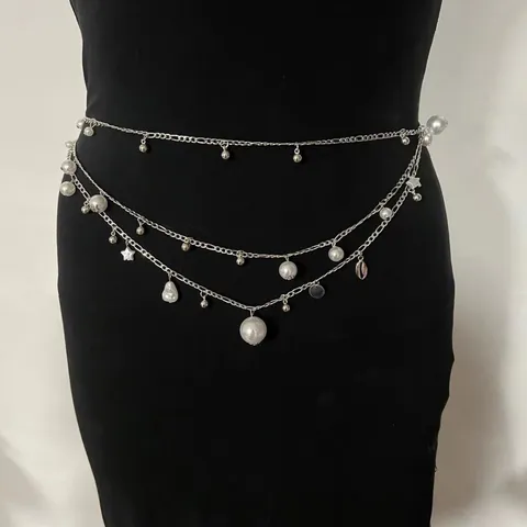Multi-Layer Waist Chain Body Chain Silver Metal Artificial Pearl Shell Pendant Tassel Elegant Fashion Jewelry For Women