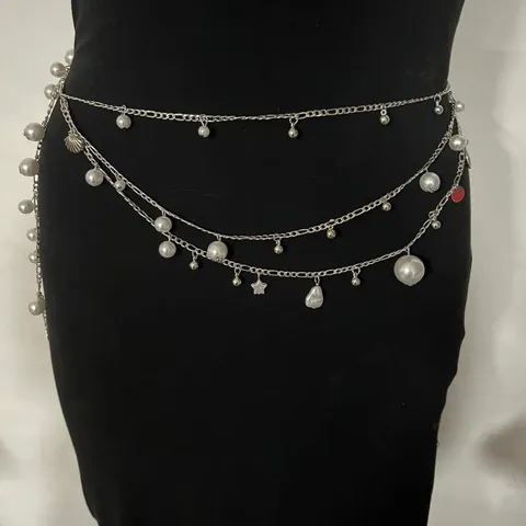 Multi-Layer Waist Chain Body Chain Silver Metal Artificial Pearl Shell Pendant Tassel Elegant Fashion Jewelry For Women