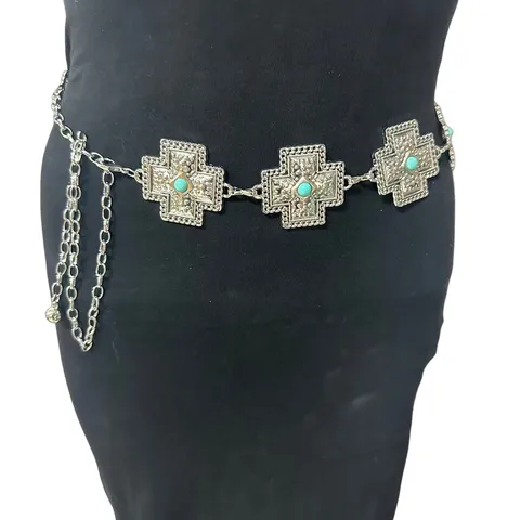 Bohemien Vintage Legering Kruis Turquoise Tailleketting Vrouwen Mode Lichaamssieraden Verstelbare Metalen Buikketting