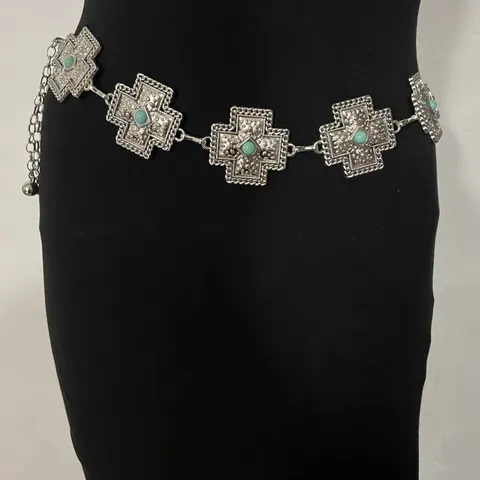 Bohemien Vintage Legering Kruis Turquoise Tailleketting Vrouwen Mode Lichaamssieraden Verstelbare Metalen Buikketting