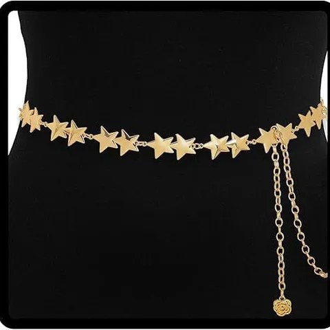 Chaîne de Taille en Métal pour Femmes Pentagramme Doux Floral Creux Ceinture Réglable Bijou de Corps Accessoires de Robe Chic