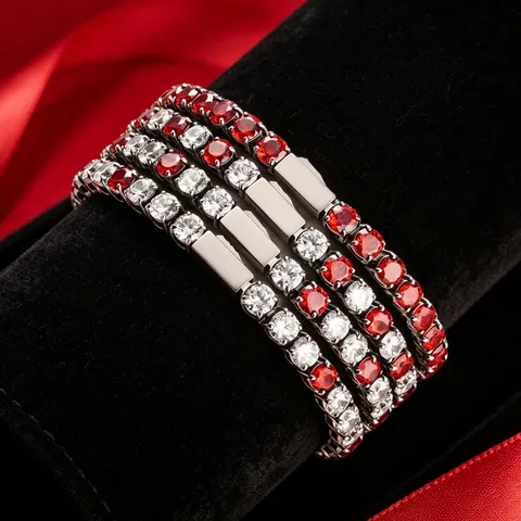Men Women Stainless Steel Tennis Bracelet Red White Zirconia Cuban Link Chain Hip Hop Fashion Jewelry Hand Gift