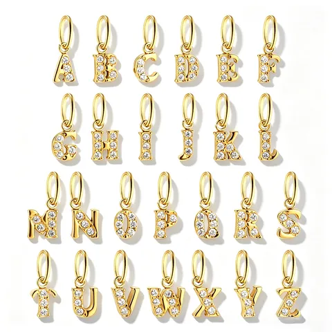 Stainless Steel Letter Pendant Zirconia Alphabet Charm DIY Necklace Earring Fashion Jewelry Accessories