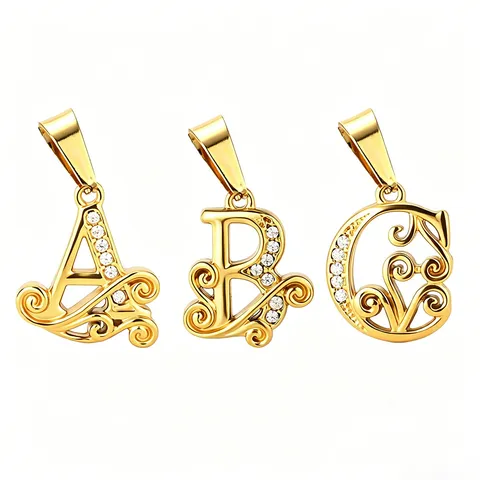 Stainless Steel English Letter Pendant Wave Shape Zirconia Charm DIY Handmade Jewelry Accessory