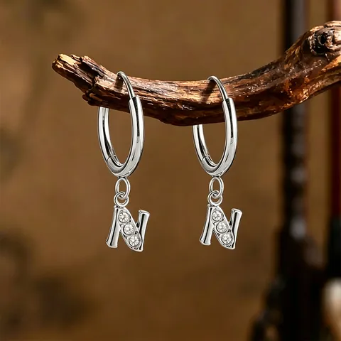Stainless Steel Letter Stud Earrings Gold Silver Rhinestone Alphabet Hoop Earrings Fashion Jewelry Gift