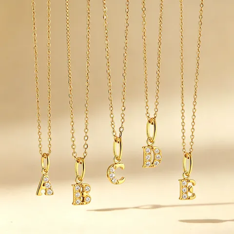 Minimalist Stainless Steel Zircon Initial Letter Pendant Necklace Gold Silver Plated A-Z Alphabet Clavicle Chain Jewelry