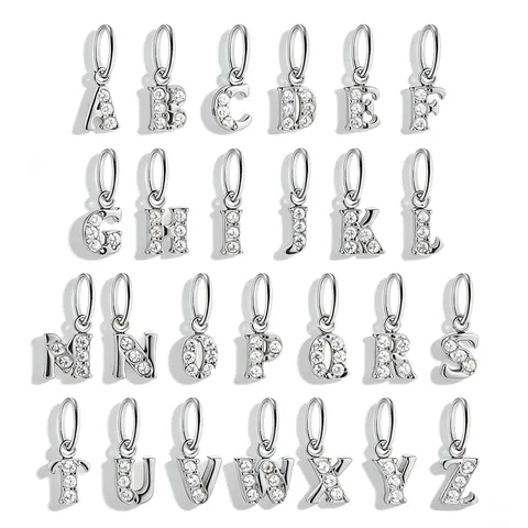 Stainless Steel Letter Pendant Zirconia Alphabet Charm DIY Necklace Earring Fashion Jewelry Accessories