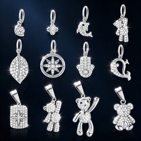 Minimalistischer Edelstahl Zirkonia Schloss Blume Herz Anhänger DIY Mode Schmuck Charms Zubehör