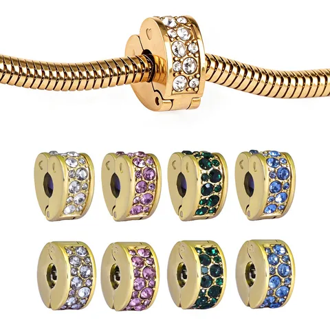 Stainless Steel Safety Chain Silicone Positioning Bead Bracelet Charm DIY Jewelry Accessory Rhinestone Heart Round