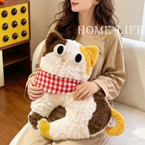 Cartoon Funny Large Eye Cat Plush Toy Stuffed Animal Pillow Calico Siamese Black Cat Doll Home Decor Cushion For Kids Gift