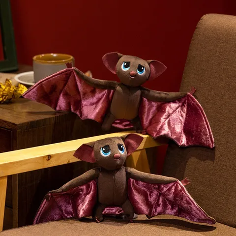 Cartoon Vampire Bat Plush Toy Spirit Bat Stuffed Animal For Halloween Kids Gift Home Decor Brown Velvet Wing