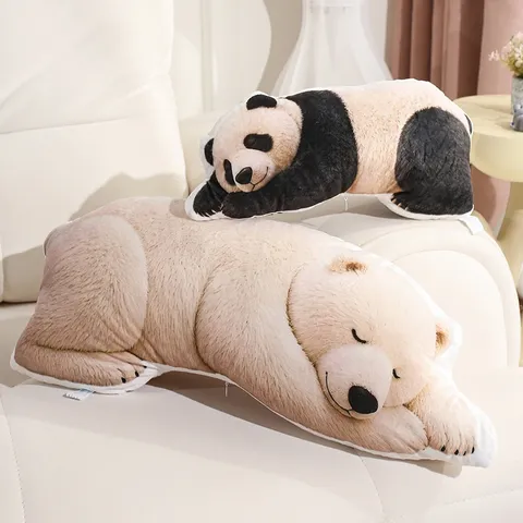 Cartoon Cute Prone Panda Polar Bear Plush Toy Soft Stuffed Animal Doll Sofa Cushion Hugging Pillow For Kids Girls Gift Polyester