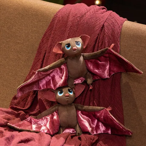 Cartoon Vampire Bat Plush Toy Spirit Bat Stuffed Animal For Halloween Kids Gift Home Decor Brown Velvet Wing