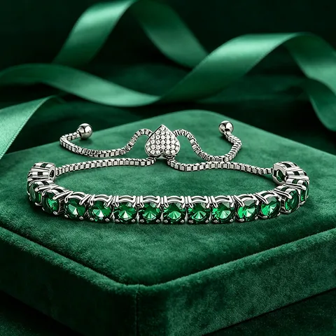 Stainless Steel Tennis Bracelet With Red Zirconia Geometric Pull Chain Adjustable Women Banquet Fashion Jewelry