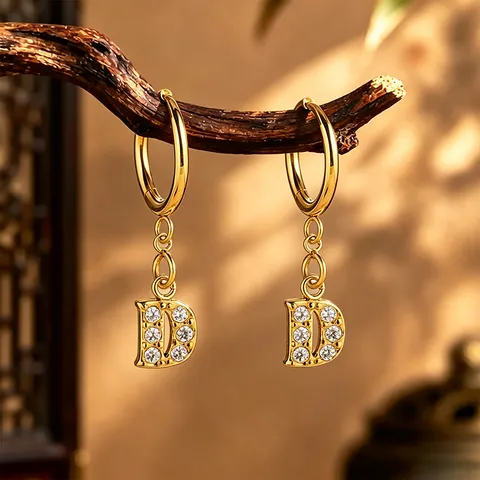 Stainless Steel Letter Stud Earrings Gold Silver Rhinestone Alphabet Hoop Earrings Fashion Jewelry Gift