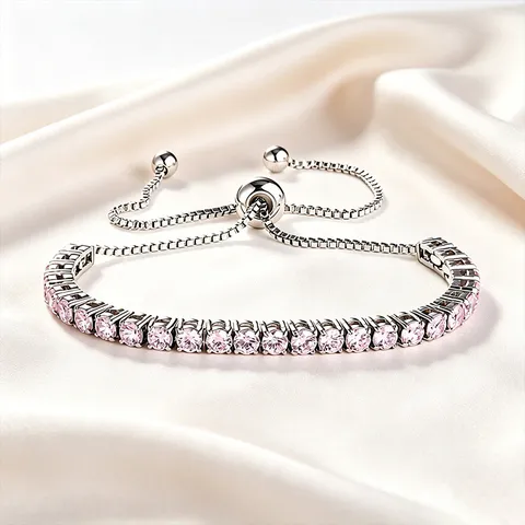 Stainless Steel Tennis Bracelet For Women Men Round Rhinestone Adjustable Sparkling Chain Wrist Jewelry Gift