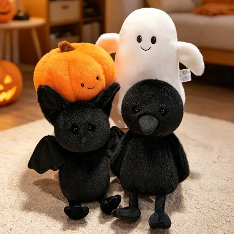 Juguete de Peluche de Halloween Dibujos Animados Calabaza Fantasma Murciélago Cuervo Muñeco Suave Cojín para Niños Regalo