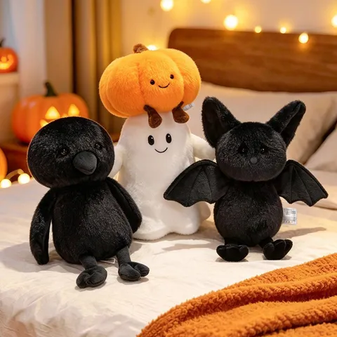Juguete de Peluche de Halloween Dibujos Animados Calabaza Fantasma Murciélago Cuervo Muñeco Suave Cojín para Niños Regalo