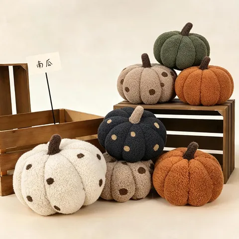 Cartoon Simulation Pumpkin Plush Toy Soft Polka Dot Pumpkin Pillow Stuffed Pumpkin Doll For Kids Home Decor Halloween Decoration
