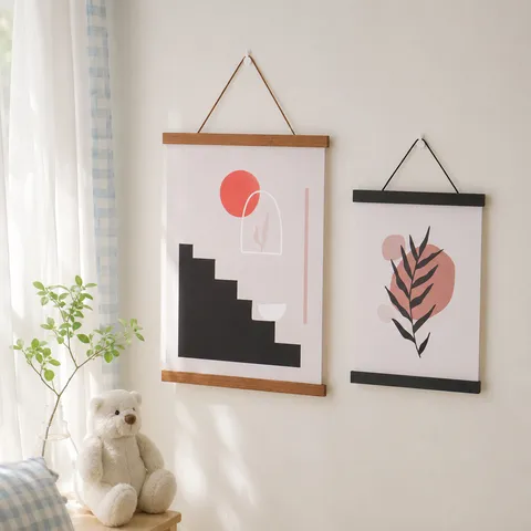 Magnetic Wooden Scroll Frame Hanger For Art Painting Poster Photo Display Modern Minimalist Home Decor Hanging Scroll Picture Frame