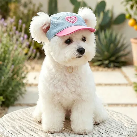 Cute Pet Dog Denim Dress And Hat Set Sweet Heart Embroidery Small Puppy Princess Skirt Casual Pet Apparel Clothing
