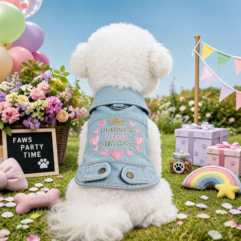 Pet Denim Jacket Cute Puppy Vest Small Dog Clothes Spring Autumn Turn Down Collar Embroidered Puppy Apparel Pet Supplies