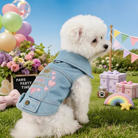 Pet Denim Jacket Cute Puppy Vest Small Dog Clothes Spring Autumn Turn Down Collar Embroidered Puppy Apparel Pet Supplies