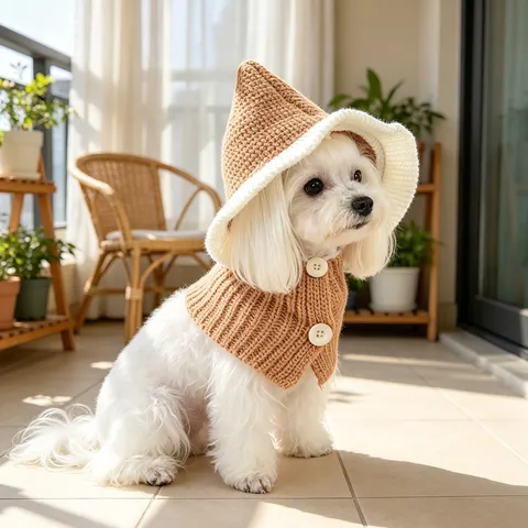 Cute Pet Knitted Hat Winter Warm Cat Dog Beanie Ruffle Edge Button Scarf Apparel Fashion Small Pet Accessories