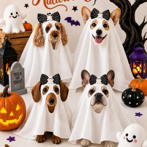 Costume da Mantello Fantasma per Animali Domestici di Halloween Simpatico Abbigliamento Cosplay per Festa per Gatti e Cani Abito Festivo