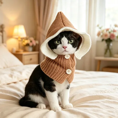 Cute Pet Knitted Hat Winter Warm Cat Dog Beanie Ruffle Edge Button Scarf Apparel Fashion Small Pet Accessories