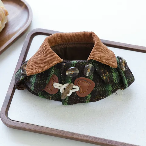 Mantellina per Cani Cuccioli Autunno Inverno Caldo Mantello a Quadri Revers in Corduroy Bottone in Corno Vestiti per Cuccioli