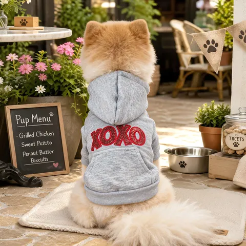 Pet Dog Hoodie Puppy Sweatshirt Valentine's Day XOXO Letter Embroidered Fleece Pullover Small Dog Clothes Apparel