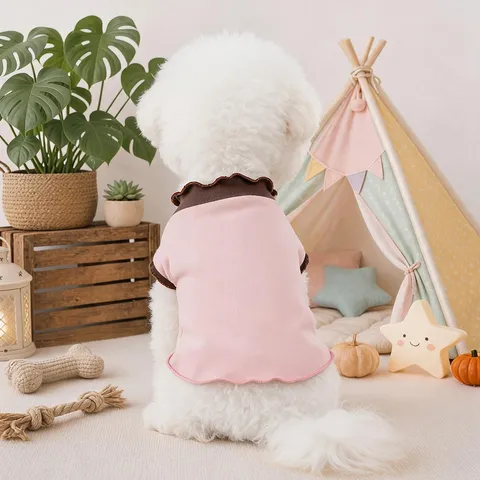 Pet Dog Clothes Spring Autumn Small Puppy Solid Color Lightweight Breathable Rolled Edge Base Shirt Pet Apparel