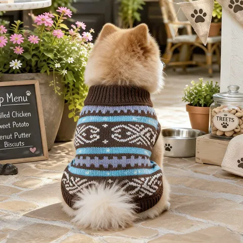 Retro Nordic Geometric Acrylic Dog Sweater Warm High Neck Puppy Clothes For Small Dogs Autumn Winter Pet Apparel