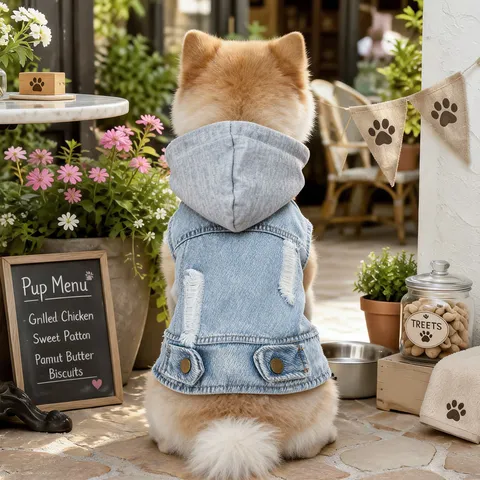 Pet Dog Denim Hoodie Jacket Cute Puppy Retro Trendy Hooded Coat Small Dogs Apparel Spring Autumn Clothing