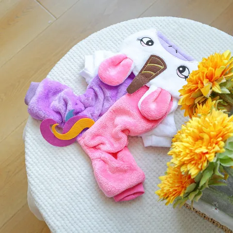 Pet Unicorn Costume Warm Fleece Four-Legged Clothes Cute Winter Cold-Proof Apparel For Small Dogs Puppies Pet Supplies