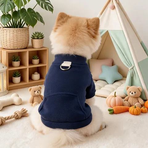 Pet Dog Hoodie Small Dogs Autumn Winter Warm Fleece Sweatshirt Cute Puppy Clothes With Leash D-Ring And Pocket