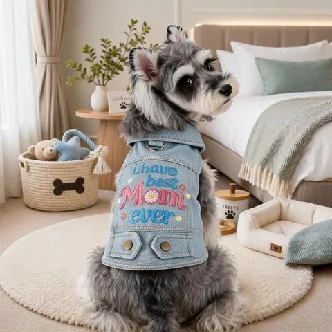 Pet Denim Vest Cute Daisy Letter Embroidery Puppy Clothes Casual Sleeveless Dog Jacket Comfortable Pet Apparel