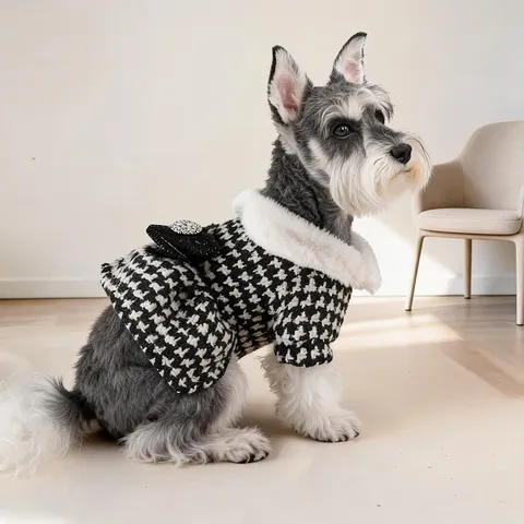 Abito per Cani Domestici Pied-de-poule Autunno Inverno Caldo Gonna Principessa Carino Fiocco Perla Abbigliamento per Cani Piccoli Cuccioli