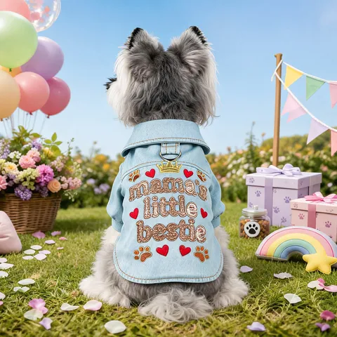 Pet Denim Shirt Cute Crown Heart Paw Embroidery Small Dogs Cats Apparel