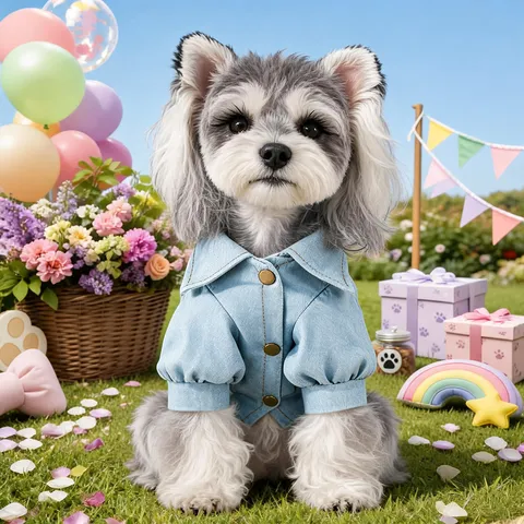 Pet Denim Shirt Cute Crown Heart Paw Embroidery Small Dogs Cats Apparel