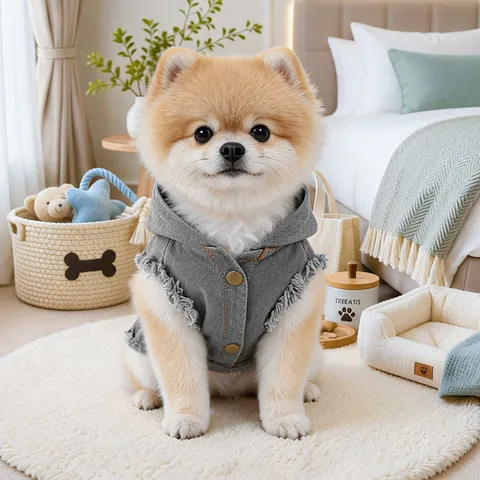 Pet Denim Jacket Spring Summer Dog Cat Cool Vintage Distressed Hooded Vest Puppy Apparel Clothing Pet Outfit