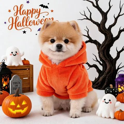 Pet Dog Halloween Pumpkin Costume Fleece Hooded Sweatshirt Small Dogs Puppy Apparel