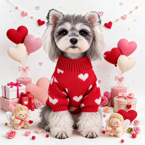 Pet Dog Sweater Cute Heart Pattern Knitwear Small Dog Puppy Clothes Turtleneck Warm Pullover Fall Winter Apparel
