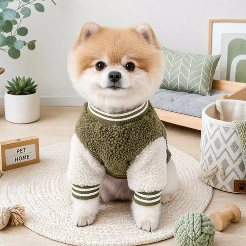 Pet Fleece Baseball Uniform Small Dog Clothes Warm Windproof Coat Puppy Jacket Winter Apparel With Cute Bear Embroidery