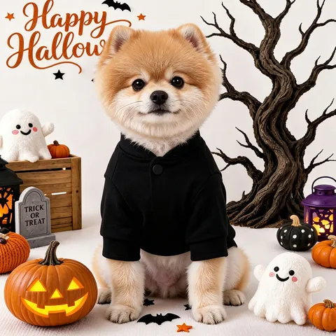 Pet Halloween Hoodie Cute Puppy Small Dog Sweatshirt Pumpkin Ghost Embroidery Warm Fall Winter Apparel Pet Supplies